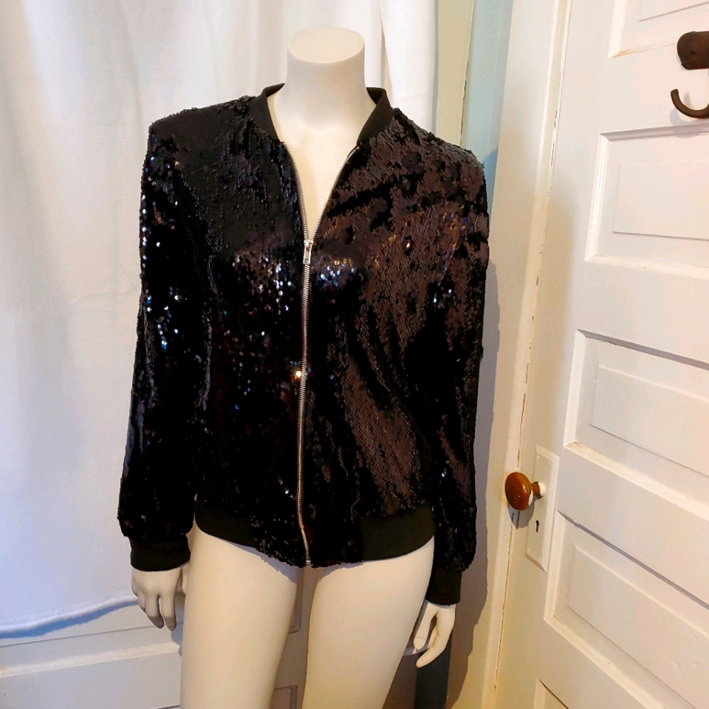 HaoDuoYi Womens Black Sequin Mardi Gras Jacket: M